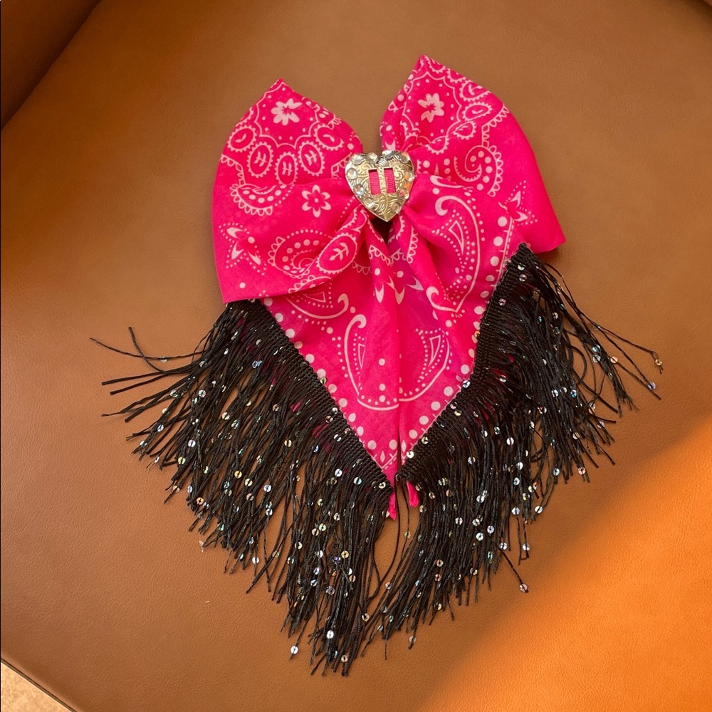 Pink Bandana with Black Fringe
